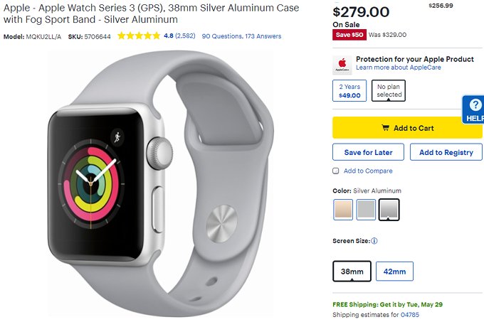 Deal: Apple Watch Series 3 is $50 off at Best Buy (GPS model)